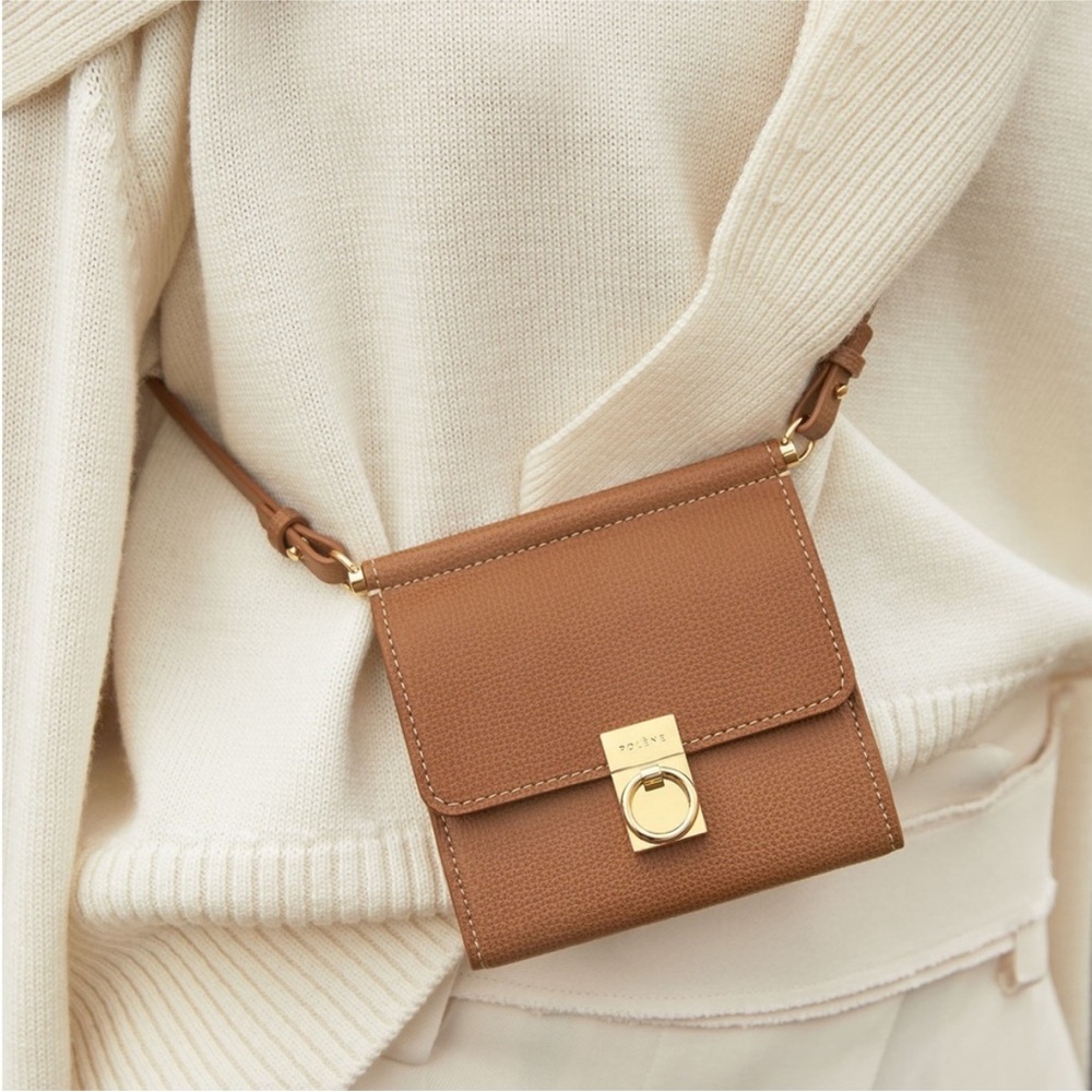 Polene Numéro Sept Crossbody Wallet textured camel EUC